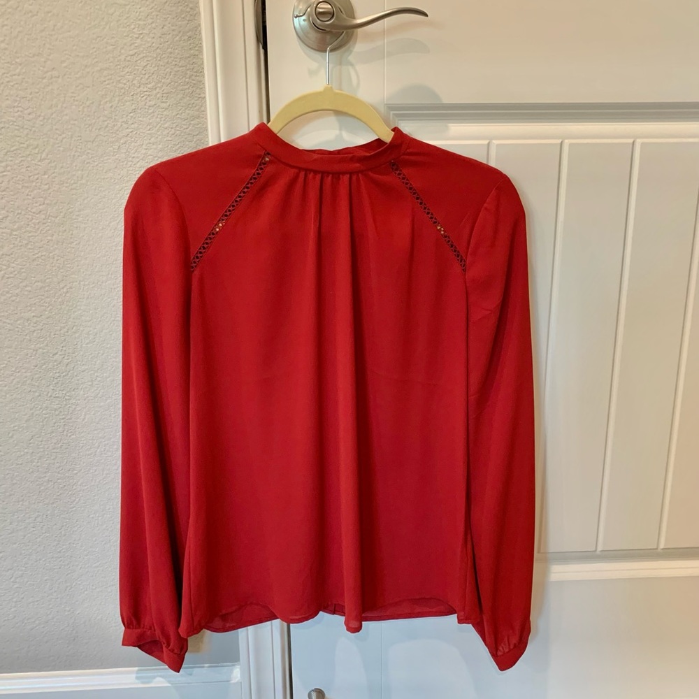 Express Red Mock Neck Long Sleeved Blouse